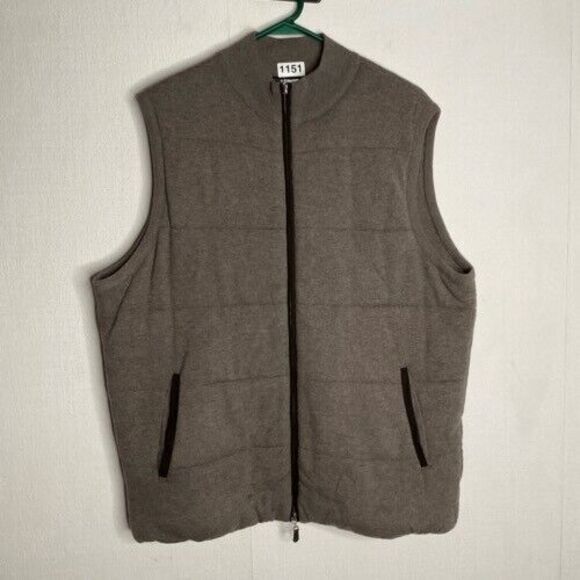 Peter Millar Quilted Puffer Crown Essex Vest Men Size L Gray Cotton/Wool Golf